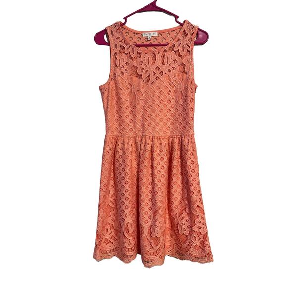 Love, Fire Coral Lace Dress Size Medium Wedding Guest - Picture 1 of 7